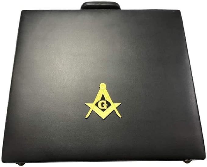 Masonic Regalia Grand Size Apron Apron briefcases with Gold Bullion Square & Compass and G Imitation Leather, Black, 21X18X3.5 Inch