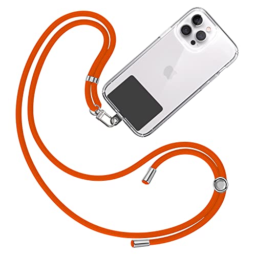 TBOC Tour de Cou Telephone Portable Cordon Collier Laniere Universel [Orange] avec [Patch de Fixation Noir] Sangle de Suspension Amovible Réglable Résistante Compatibles avec Plupart des Smartphones
