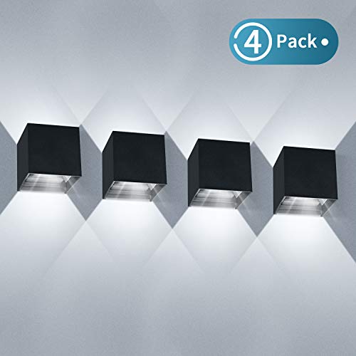 4 Pack Applique Murale Interieur/Exterieur 12W Réglable Appliques Murales LED 6000K Blanc Applique Mural Etanche IP65 pour Salon Chambre