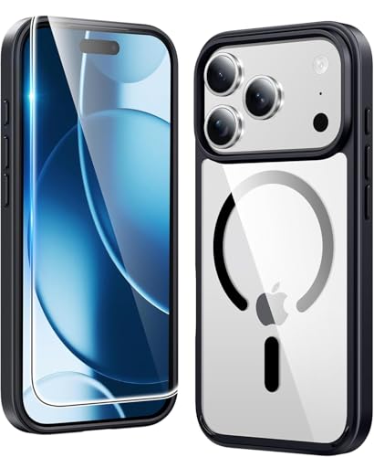 Image of NISHTECH for iPhone 17 Pro Case: Clear Magnetic Slim Fit Case Compatible with Magsafe Rugged Protective Transparent Cover (Black Magnetic)