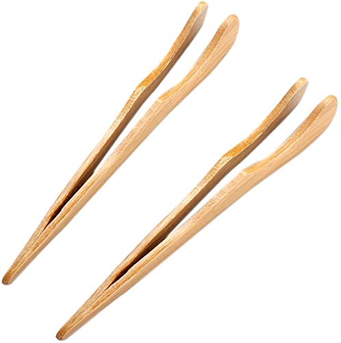 TYTF Lot de 2 pinces à thé en bambou - Pinces de cuisine professionnelles - Pour barbecue, buffet, pain, nourriture - Pour thé (série 2) Cover