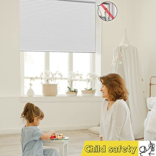 Keego Cellular Shades Cordless Window Shades Free-Stop Blackout Blinds Single Cell Honeycomb Blinds (White Color, 34" W X 48" H) #TOP4