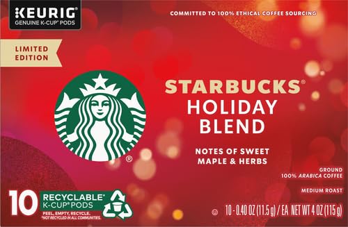 Image of Starbucks K-Cup Coffee Pods, Medium Roast Coffee for Keurig Brewers, Holiday Blend, 100% Arabica, Limited Edition Holiday Coffee, 1 Box (10 Pods) (Pack of 2)