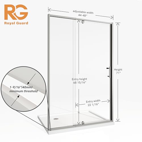 Image of Royal Guard 44-48 inch W x 71 inch H Pivot Swing Glass Shower Door,Chrome