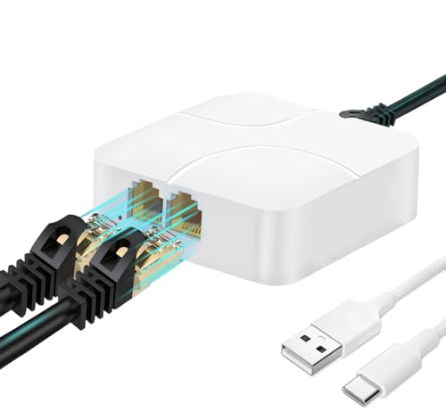 RJ45 Ethernet Splitter 1 to 2, 1000Mbps Gigabit Network Splitter Adapter Extension Connector, 2 Devices Share The Internet at The Same Time, Suitable Super Cat5 6 7