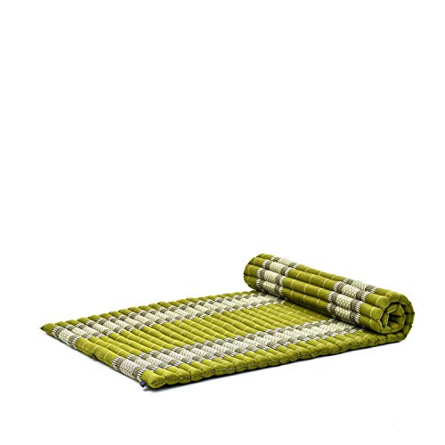 Image of Leewadee - Kapok Roll Mat - Handcrafted Folding Sleep & Relaxation Mattress from Thailand, Ideal as Guest Bed, Camping Mat, Yoga Mat or Traditional Futon, 75 x 39 inches, Green