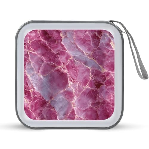 Jubonexis Estuche de almacenamiento portátil de mármol pulido rosa magenta suave para CD y DVD para coche, hogar, viajes