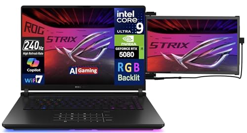 Image of ASUS ROG Strix AI Gaming Laptop 16.0 inch 240Hz Mini LED WQXGA Display (Intel Ultra 9-275HX, GeForce RTX 5080 16GB, 32GB DDR5, 8TB PCIe SSD, RGB KB, 2 Thunderbolt 5, Win 11 Pro) w /Duex Max DS Monitor