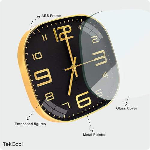 Image of TEKCOOL Plastic Analogue Wall Clock 12 inch Silent Quartz Decorative Wall Clock Non-Ticking Classic Clock Battery Operated Round Easy to Read for Room /Home /Kitchen /Bedroom /Office /School.Black gold