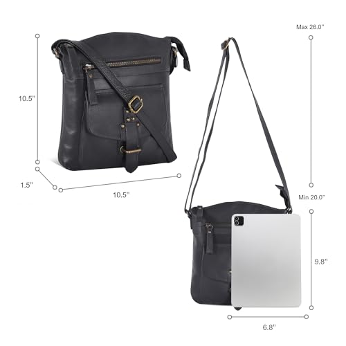 Image of Oak Leathers Leather Crossbody Bag For Women With Adjustable Sling Strap - Medium Size Crossover Shoulder Handbag Purse (Nappa Black)