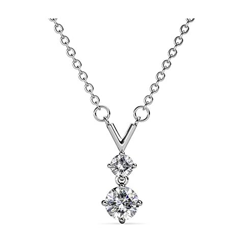 Cate & Chloe Andy Unique 2 Stone Pendant Necklace, Women's 18k White Gold Plated Necklace with Swarovski Crystals, 2 Beautiful Sparkling Crystal Stones Silver Drop Necklace for Women, MSRP - $119 Cover