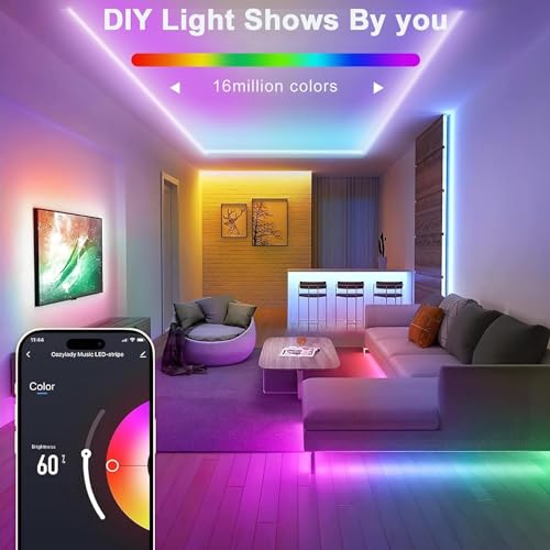 Image of Lamomo Led Strip Lights, 16.4Ft RGB Neon Led Lights for Bedroom, 12v App Control Music Sync Color Changing Rope Light Work with Alexa, Waterproof Flex Neon Sign for Indoor Decor（Without Power Adapter）