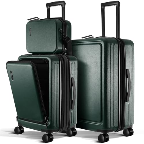 Image of Luggage Sets 3 Piece, 20 Inch Carry on Luggage and 24 Inch Suitcases with Wheels Spinner, Durable Hard Shell Suitcase Set, Expandable Travel Suitcase, Green