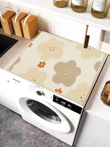 Image of HomeCloud Washing Machine Protective Mat for Top of Washer and Dryer - Non-Slip Waterproof Dust Cover for Laundry & Kitchen (60 x 60) (Beige Flowers)