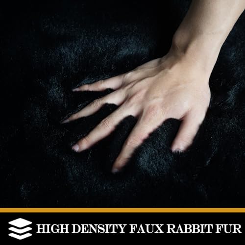 Latepis Black Faux Rabbit Fur Rug 4X6 Living Room Rug Washable Rug 4X6 Fluffy Rug Faux Sheepskin Rug Plush Shag Rug For Bedroom Nursery Kids Rug Luxury Home Decor Sheepskin thumb #4