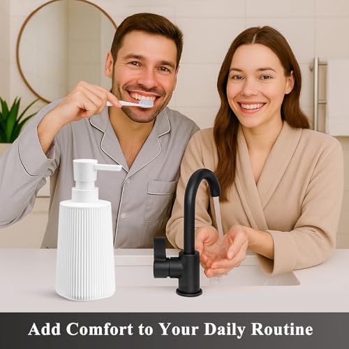 Image of White Hand Soap Dispenser with No Rust Pump for Bathroom and Kitchen Countertops Refillable Striped Matte Plastic 8.5 oz
