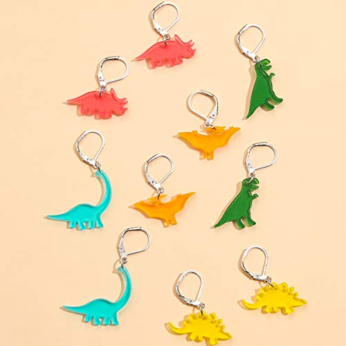Caiyao Cute Dinosaur Stud Earrings Resin Funny Animal Dangle Earrings Necklace Set For Women Girls (5Pairs) #TOP2