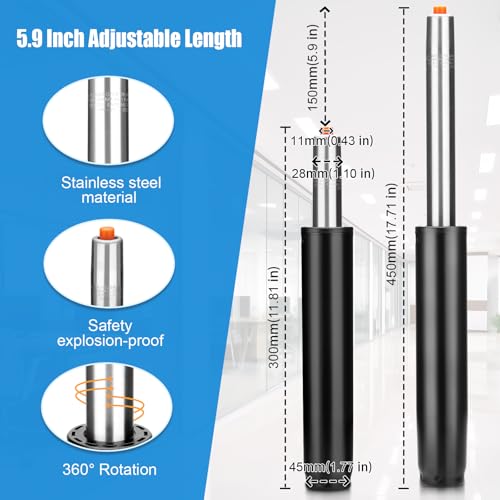 Zourglow Office Chair Gas Cylinder, Class 4 Gas Lift Cylinder Replacement, 1000 lbs (450 KG), Adjustable Universal Chair Gas Lift for Office Gaming Chairs, Length 300-450mm - Image 3