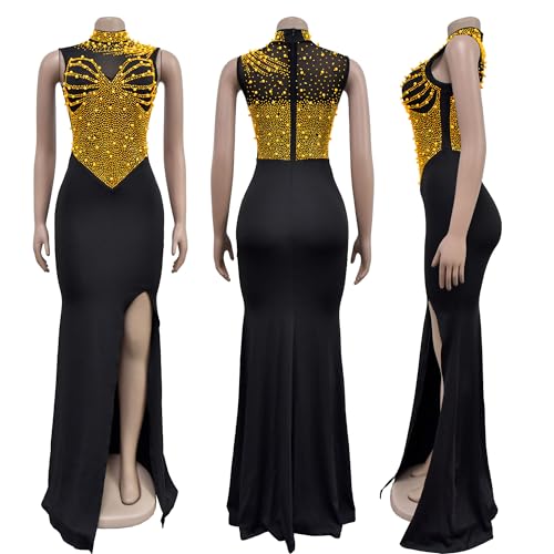 Image of PORRCEY Women's Sexy Rhinestone Lace Sheer Mesh Formal Evening Dress