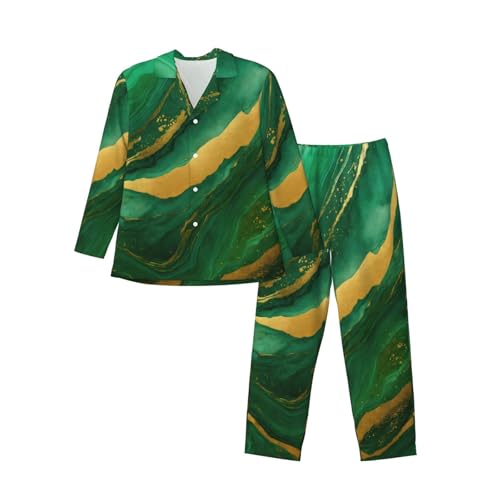 Pyjama à manches longues hommes imprimé géométrique noir or de nuit 2pcs