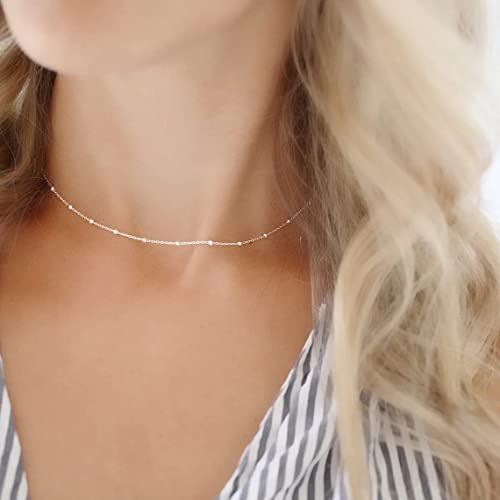Sewyer 14K Gold Plated Satellite Beaded Choker Necklace For Women Dainty Bead Chain Choker Simple Beaded Necklaces Everyday Jewelry Gifts #TOP3