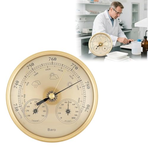 3-in-1 Weather Station 130mm Dial Accurate Thermometer Hygrometer Barometer Large Easy Read Temperature Humidity Air Pressure Monitor Wall & Desk Mount for Home Office Greenhouse Lab