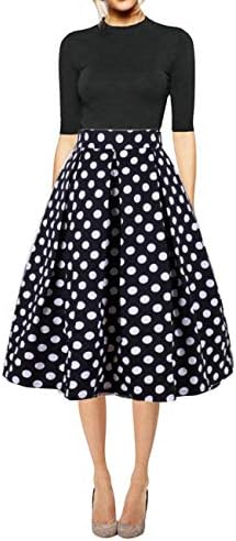 Hanlolo Women Ladies High Waisted Skirts Print Check Work Office A Line Pleated Skirt