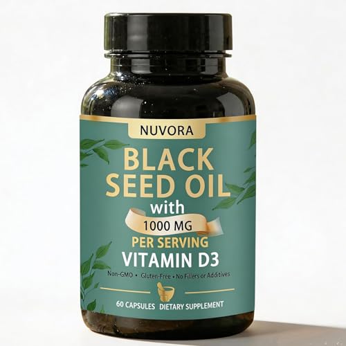 Sabel Black Seed Oil - Within 5% Thymoquinone Vitamin D3 1000 MG Turmeric and Black Pepper Extract Supporting Health by Restoring Balance from 60 Capsules