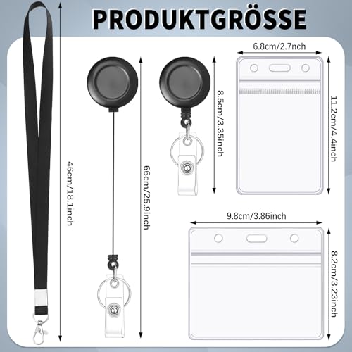 Ausweishülle mit Band Set, 12 Stück Transparente Horizontal und Vertikal Kartenhülle ID Card Holder mit Einziehbarem Schlüsselanhänger für Zuhause Büro Schule