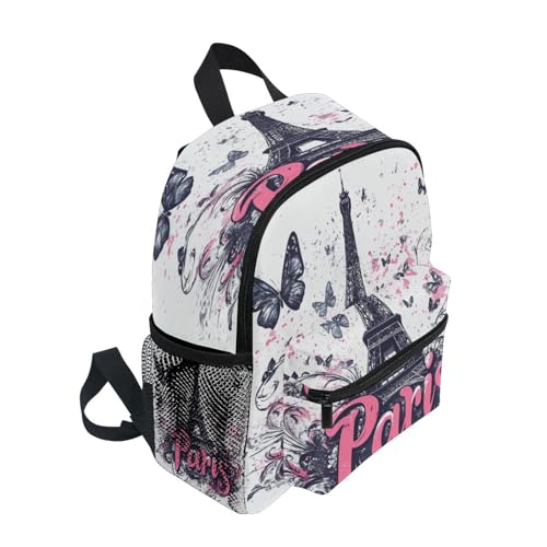 Paris Handy Drawn Mini Backpack for Girls Bottle Pockets Boys Student Bookbag for Airplane S4