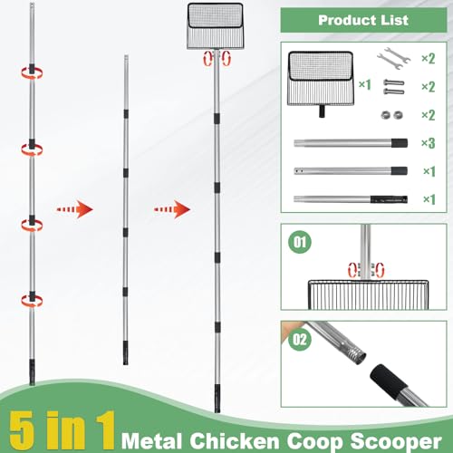 Image of Chicken Poop Scooper, 10-Inch Metal Chicken Scoop with Adjustable Handle