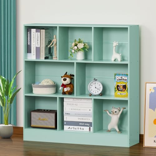 LEYAOYAO 8 Cube Bookshelf with Base,3 Tier Modern Mint-Green Kids