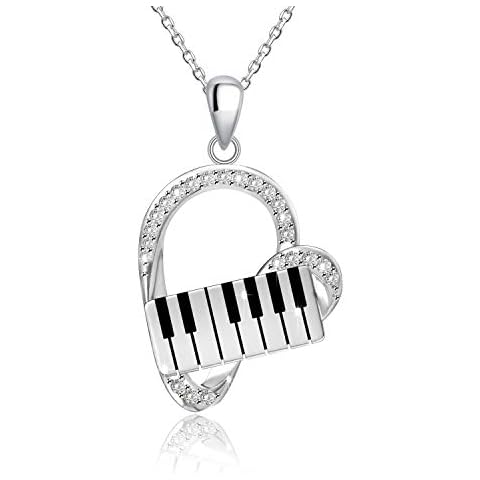 ACJNA 925 Sterling Silver Heart Pendant Piano Keyboard Necklace Music Jewelry for Women Cover