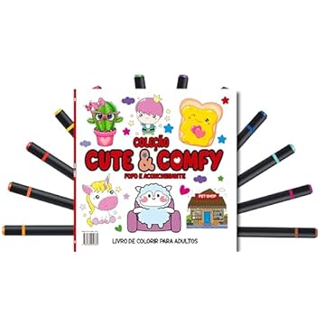 Capa do livro Cute & Comfy Coloring Book for Adults Edição 2 - Bold Easy - Livro de Colorir Adulto + 12 Canetas