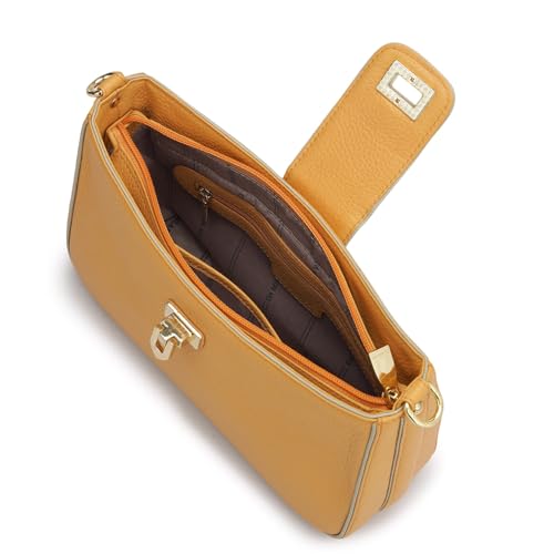 Image of Da Milano Genuine Leather Shoulder Bag for Women - Apricot Crush Handbag with Zipper & Clasp Lock Closure