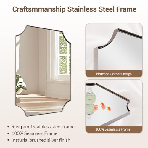 Image of MIRRORART Brushed Nickel Bathroom Mirrors for Wall, 20x28'' Silver Mirror