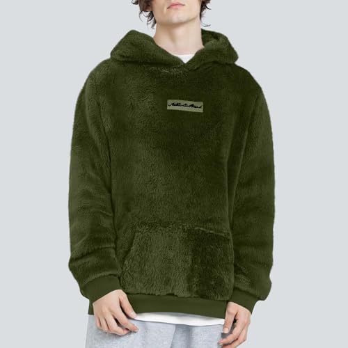 Mens Sherpa Lined Pullover Hoodie - Long Sleeve Fleece Embroidery Hoodies Casual Fuzzy Winter Warm Hooded Sweatshirt2