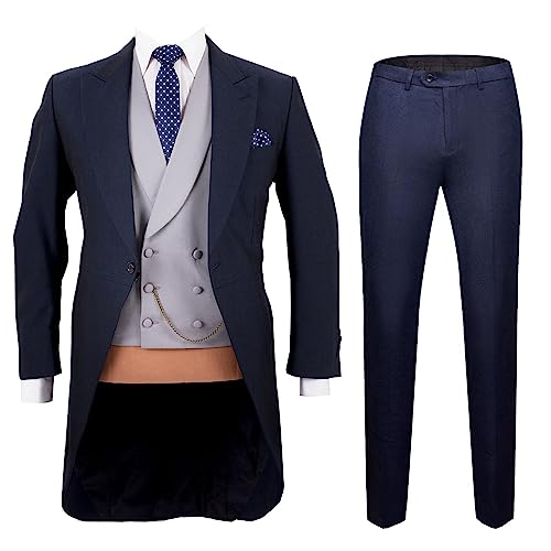 Men's Three Pieces Suit One Button Tailcoat Shawl Lapel Vest & Pants for Business Party Tuxedos