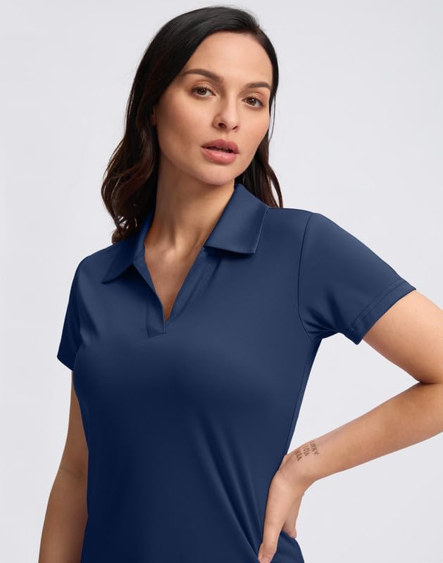 SANTINY Women's Golf Shirt Collared V-Neck Casual Work Tennis Tops UPF50+ Collared Polo Shirts for Women - Image 3