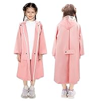 LAMA Kids Raincoat with Hood, Lightweight Raincoat for Girls, Kid Long Rain Jacket, Waterproof, Windproof, Durable, Reusable Girl Rain Coat for Rain Day (Pink, XL)