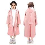 LAMA Kids Raincoat with Hood, Lightweight Raincoat for Girls, Kid Long Rain Jacket, Waterproof, Windproof, Durable, Reusable Girl Rain Coat for Rain Day (Pink, L)