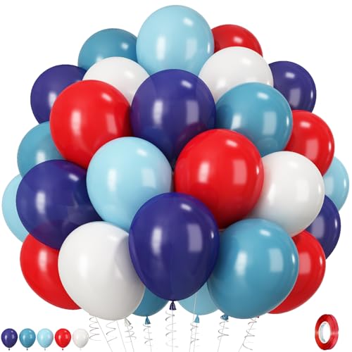 Image of Red Blue White Balloons, 50PCS Boy Baseball Birthday Nautical Party Balloon