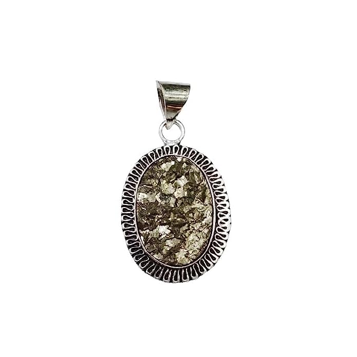 DEVAMA THE DIVINENatural Golden Pyrite Pendant in White Metal 10 Carat Lab Certified Golden Pyrite Locket for Men & Women