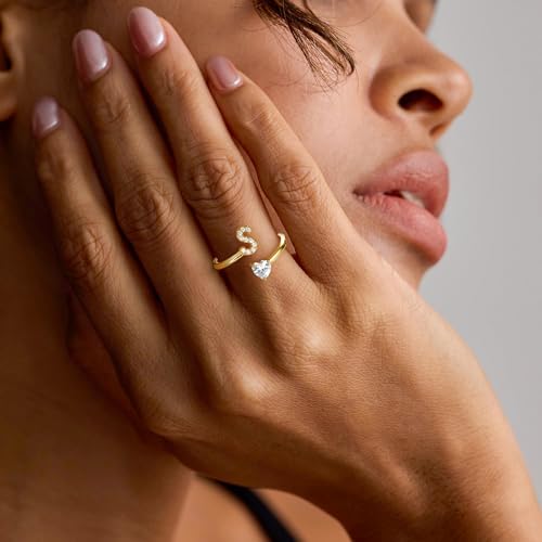 Initial Gold Rings for Girls Women - Dainty 14K Gold Plated Adjustable Letter A-Z Rings Teen Girls Gifts Trendy Stuff Heart CZ Initial Ring Teens Birthday Gift for Girls Non Tarnish3
