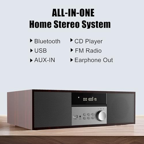 image for LONPOO Stereo Shelf System for Home, Vintage CD Player 40W RMS Micro M
