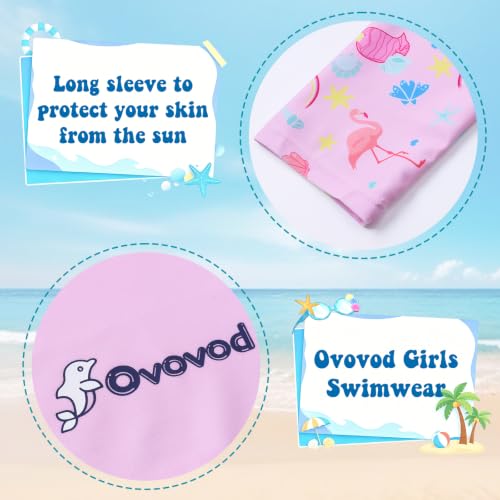 Image of Girls Swimsuit Two Piece Rash Guard Set for 4-14 Years UPF 50+ UV Protective Long Sleeve Swimwear