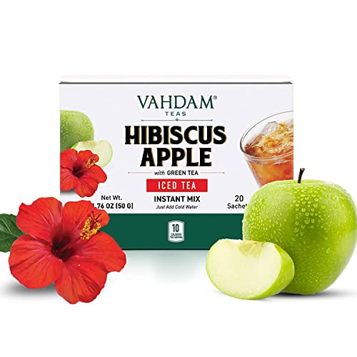 Vahdam, Hibiscus Apple Iced Tea Premix – 20 Sachets | 100% Organic Himalayan Green Tea | No Artificial Ingredients | Iced Green Tea Or Kombucha Tea
