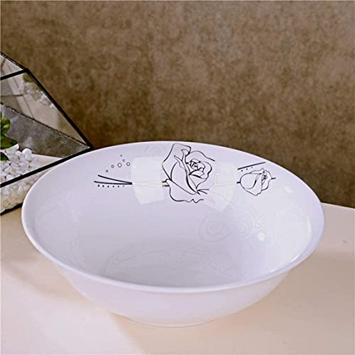 ERoomQ Pasta Bowls Ceramic Bowl Pasta Rice Soup Porridge Cutlery Fruit Salad Tray Mixing Plate Eternal Rose Pattern 23x7cm Salad Bowls,