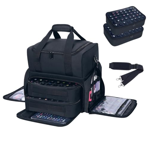 Nail Polish Organizer Case Holds 80 Bottles (15ml - 0.5 fl.oz) and a Nail Lamp,Nail Polish Case with 2 Removable Bags and Tools Storage Sections Black
