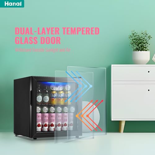 Image of WANAI Mini Fridge Cooler 60 Can Beverage Refrigerator Black Mini Beer Fridge Glass Door for Wine Soda Juice Small Drink Cooler Machine Clear Front Removable for Home Office Bar Freestanding